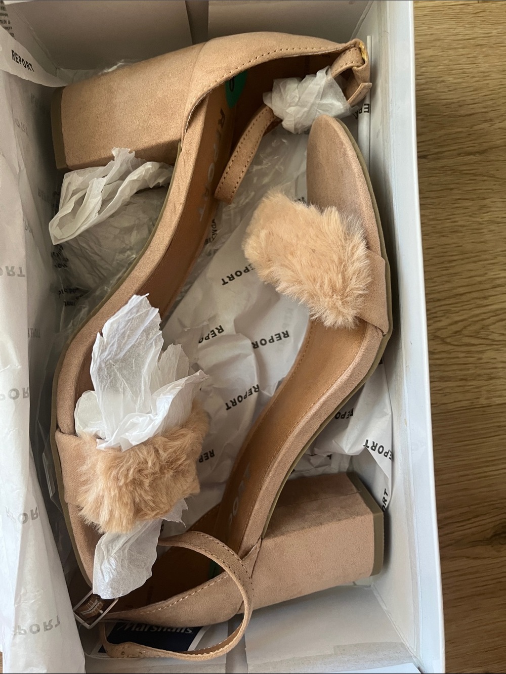 Report Faux Fur Block Heel Sandals